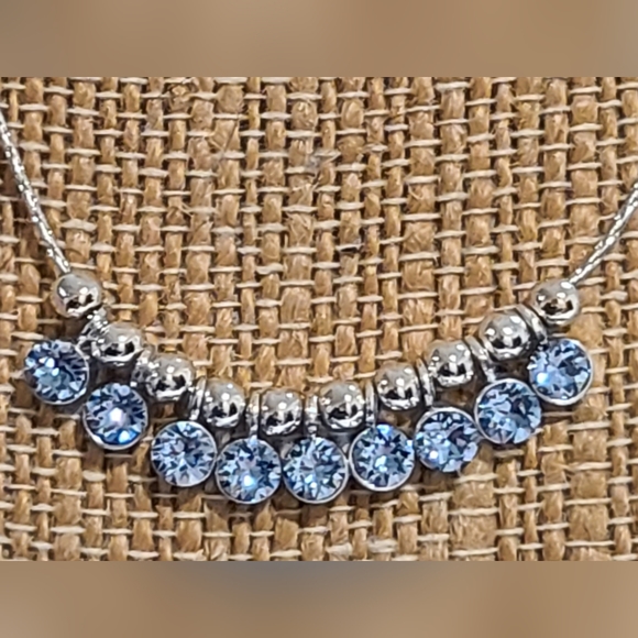 I AM SILVER PLATED CRYSTALS BY SWAROVSKI DANGLE BLUE ADJUSTABLE NECKLACE - Picture 5 of 16